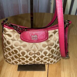 Coach Fuchsia and Tan Signature Shoulder Bag